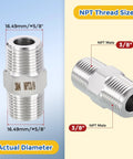 Five Pack Beefy 304 Stainless Steel Pipe Fittings Three Eighths Inch Male NPT To Three Eighths Inch Male NPT Hex Nipple Adapters