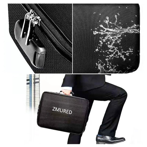 Fireproof File Organizer Bag With Lock Water Resistant Document Safe shown with lock, water resistance, and carrying view