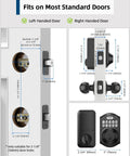 Diagram of Fingerprint Door Lock Set With Keypad And Handle No Keys Needed Smart Auto Lock For Front Door, matte black hardware dimensions.