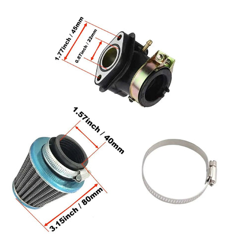GY6 150CC Carburetor With Air Filter for Moped ATV Go Kart Scooter 125CC 150CC 4-Stroke Engines components with dimensions
