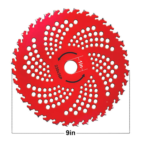 9-inch 36 teeth carbide tipped blade from Brush Cutter Blade Set With 9 Inch 36 Teeth Carbide Tipped Blade And 10 Inch 3 Teeth Carbon Steel Blade Universal Adapter Kit Compatible With Trimmer And Weed Eater For Heavy Duty Yard Work