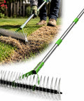 Powerful Thatch Rake For Lawns With 13 Inch Wide Head And 21 Carbon Steel Tines Dual Sided Dethatching Tool And Scarifier