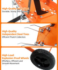 48 Inch Tow Behind Dethatcher For Lawns, Heavy-Duty Rake with bright orange steel frame, rust-proof tines, and rugged wheels.