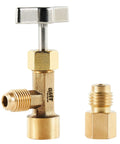 R134a Can Tap Puncture Style Refrigerant Dispenser With Tank Adapter for Quarter Inch and Half Inch Hoses on white background
