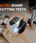 Ultra sharp cutting teeth of a Workhorse 14 Piece Forstner Bit Set crafted from high speed steel for precise wood drilling.
