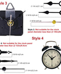 Diagram of Three Piece Silent Clock Mechanism Kit With Eight Short Hands Battery Operated Quartz Movements detailing sizes for Styles 3 and 4.