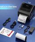 Compact Bluetooth 4x6 Thermal Shipping Label Printer D450BT For Small Business with accessories including cables and manual