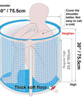Diagram of a portable bathtub with cover for adults, folding spa soak tub, 31 inch freestanding soaking tub, showing dimensions and features.