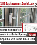 F 2590 replacement sash lock installed on window with screws shown, part of 10 Pack F 2590 Replacement Sash Locks With 20 Self Tapping Screws