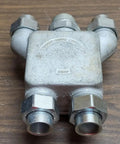 Hella Heavy Duty Explosion Proof Junction Box With Union Hubs, 4-3/4 inch grey metal design for job site wiring