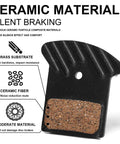 BL-03S Ceramic Mountain Bike Disc Brake Pads showcasing brass and ceramic materials with silent braking features.