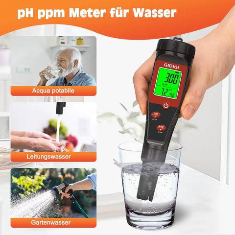 4 In 1 Digital pH Tester For Water And Hydroponics With TDS EC PPM Meter Conductivity And Temperature Readout in use with drinking water
