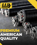 Commercial Grade Garage Door Torsion Spring Replacement 0.331 By 3-3/4 By 54 Inches Right Hand Heavy Duty Steel Coil on a workbench.