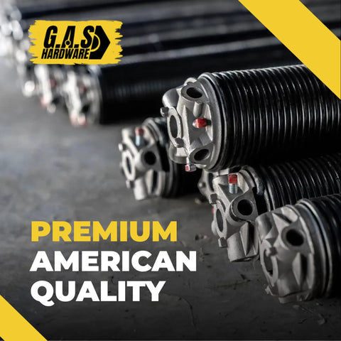 Commercial Grade Garage Door Torsion Spring Replacement 0.331 By 3-3/4 By 54 Inches Right Hand Heavy Duty Steel Coil on a workbench.
