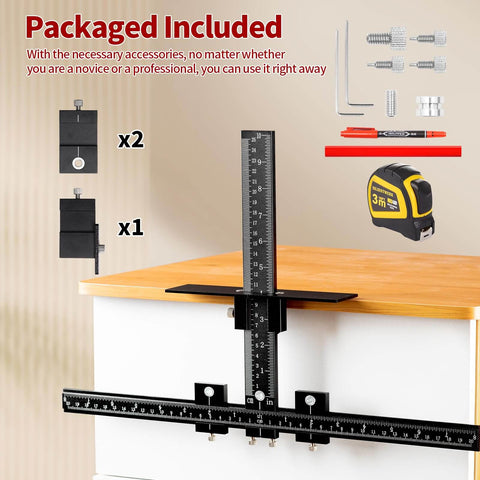 All Aluminum Cabinet Hardware Jig Kit For Precision Pro Grade Fast Installations with metal clamps and ruler on cabinet