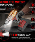 Pro Grade Cordless Metal Shears With 18V Power, 360 Degree Rotating Head cutting metal, highlighting brushless motor and LED light