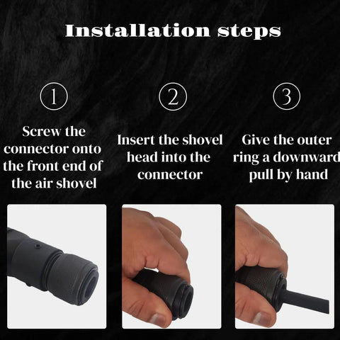 Installation steps for Beast Mode Heavy Duty Air Hammer Kit With 13 Attachments, showing connector screw process