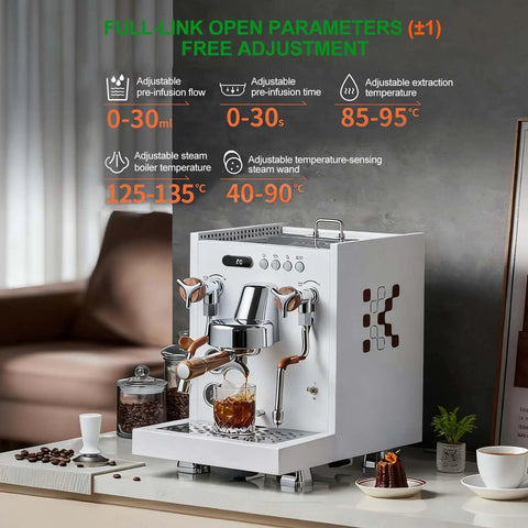 All In One Hot And Cold Milk Frother Steamer With 2850W Power 15 Bar Pressure And 58mm Group Head for coffee extraction setup.