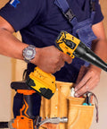 Tronyan Cordless Rivet Gun With Brushless Motor Pulls 2000 Lbs Force For 1/8 5 32 3 16 Inch Rivets Compatible With Dewalt 20v Max Battery Bare Tool held in hand with a battery pack.