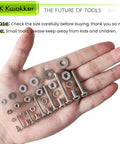 Hella Durable 1059 Piece Stainless Steel Screw And Nut Assortment Kit With Phillips Pan Head Machine Fasteners Flat And Lock Washers 304 Grade Hardware Tray displayed in a hand.