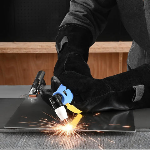 Person using 3 In 1 Plasma Cutter Welder Combo For Home Shop 50 Amp Plasma 200 Amp TIG MMA Digital 110 220V Dual Voltage on metal