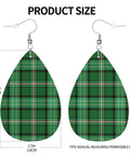 Totally Fire Green Grid Teardrop Faux Leather Dangle Earrings With Silver Plated Hooks Lightweight statement drop jewelry size details.