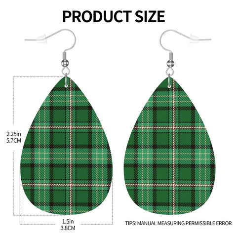 Totally Fire Green Grid Teardrop Faux Leather Dangle Earrings With Silver Plated Hooks Lightweight statement drop jewelry size details.