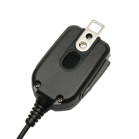 Back view of 8 Pin HM-36 Handheld Speaker Microphone for ICOM Amateur Radios with rugged housing and metal belt clip.
