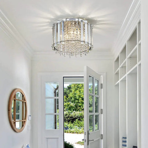 Crystal Ceiling Light Fixture 4-Light Flush Mount With E12 Base Modern Chrome Finish D11 X H9.5 Inches in entryway