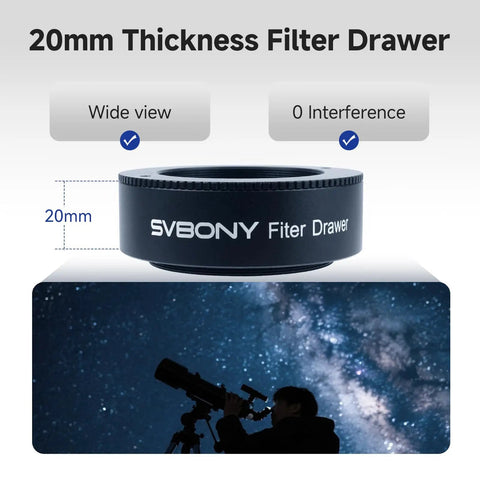 Filter Drawer For Telescopes With M54 To M48 Adapter, Deep Sky Astrophotography Accessory with silhouette of astronomer under night sky