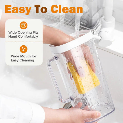 Hand cleaning Two 64oz Leakproof Plastic Pitchers With Lids For Fridge Door using sponge under faucet