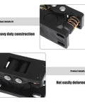 Beefy Heavy Duty Double Roller Door Latch Lock in Black Zinc Alloy and Stainless Steel for RV storage doors, close-up detail.