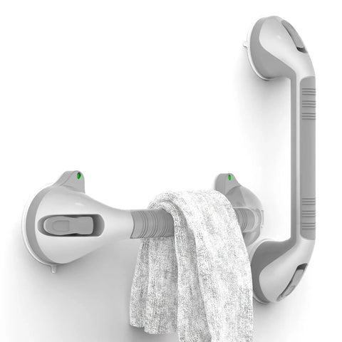 17 Inch Suction Grab Bar Set With Indicators No Drill Easy Install Two Pack For Shower Bathtub And Toilet Balance Boost Steady Handle Dual Tone Silver And Black