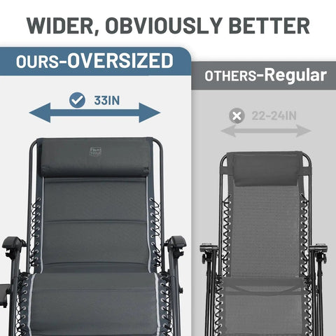 Oversized 33 Inch Wide Zero Gravity Chair With Side Table Full Padded Outdoor Lounge Recliner for Camping and Patio, comparison