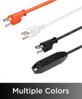 Different colors of the Beefy Triple Outlet 15 Ft Indoor Extension Cord 16 Gauge Grounded Power Strip With Three Prong Outlets ETL Listed.
