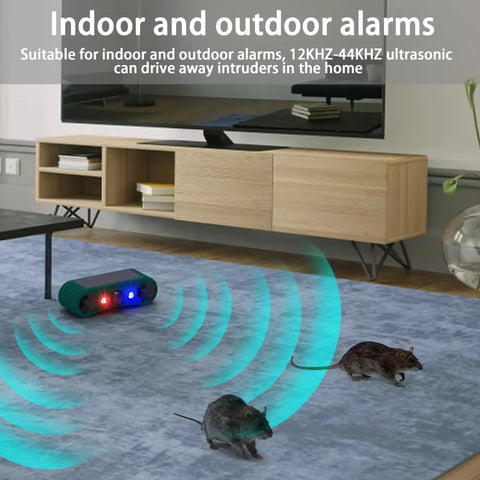 Solar Indoor Outdoor Motion Sensor Alarm With 129dB Siren Ultrasonic Security Alarm Four Modes Red And Blue Strobe Light Weatherproof Yard Garden Farm Guard No Fuss Setup 2 Pack indoor mouse repeller