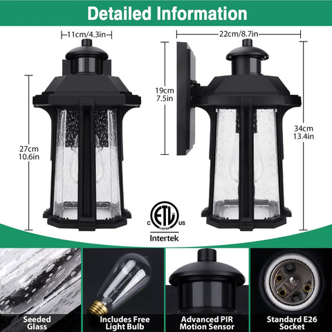 Motion Sensor Outdoor Lights With 3 Lighting Modes For Porch And House Dusk To Dawn Wall Light With Bulb Waterproof Aluminum Anti Rust Exterior Wall Light For Garage Large Size Motion Activated