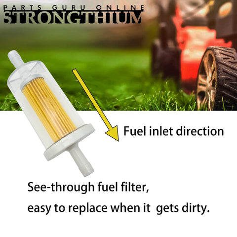 Fuel Line Filter Shut Off Valve Kit For Riding Lawn Mowers And Compact Tractors One Quarter Inch Inline Filter with arrow