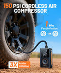 Cordless Tire Inflator Portable Air Pump Kit With Large Digital Display Fast 1 Minute Inflation 150 PSI