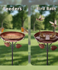 Built To Last Heavy Duty Metal Bird Bath For Outdoors Weatherproof Detachable Design in retro bronze with birds feeding and bathing