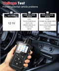 OBD2 Scanner Car Code Reader With Voltage Test Plug And Play CAN Diagnostic Tool showing voltage test in car interior.