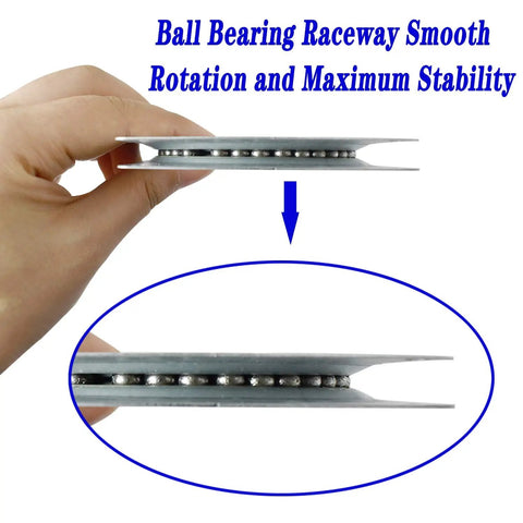 18 Pack Square Lazy Susan Hardware Four Inch Heavy Duty Zinc Steel Swivel Bearings close-up showing internal ball bearing raceway.