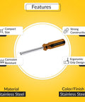 No Sweat One Way Screw Remover Tool For Tamper Resistant Screws, Stainless Steel build, focus on ergonomic grip and stainless finish