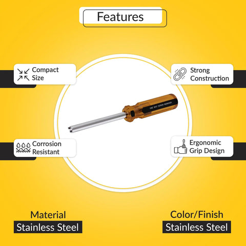 No Sweat One Way Screw Remover Tool For Tamper Resistant Screws, Stainless Steel build, focus on ergonomic grip and stainless finish