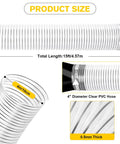 Clear PVC Dust Collection Hose 4 Inch Diameter 15 Feet Long Flexible Tube With Black Wire Reinforcement And 304 Stainless Steel Hose Clamps