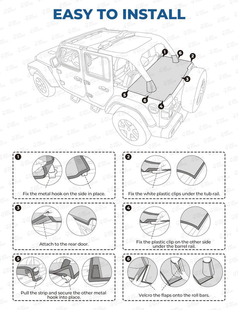 Installation guide for Rugged Tonneau Cover For Wrangler JK 4 Door 2007 To 2018 JKU Cargo Trunk Tailgate Cover Jeep Accessories.