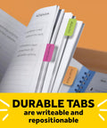 Sticky Tabs 2 In By 1.5 In Book Markers in Assorted Bright Colors for Reading, Annotation, Reminders, and Easy Organization in a notebook.