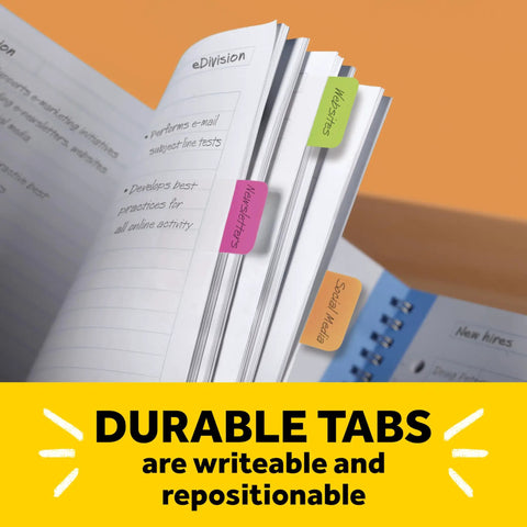 Sticky Tabs 2 In By 1.5 In Book Markers in Assorted Bright Colors for Reading, Annotation, Reminders, and Easy Organization in a notebook.