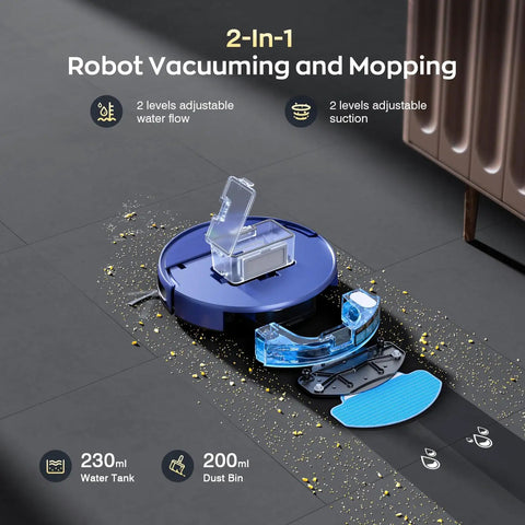 2 In 1 Robot Vacuum And Mop With WiFi And App Control, ultra slim quiet cleaner, 2300Pa suction, on hard floor with debris