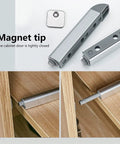Push To Open Cabinet Latch Kit With Magnetic Door Catch And Drawer Closer, silver latch with magnetic tip on wood cabinet